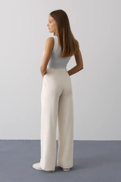 Pileli Bağcıklı Oversize Pantolon - Resim 6