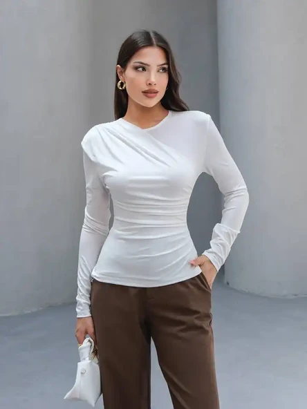 YANI BÜZGÜLÜ SANDY BLUZ - Resim 6