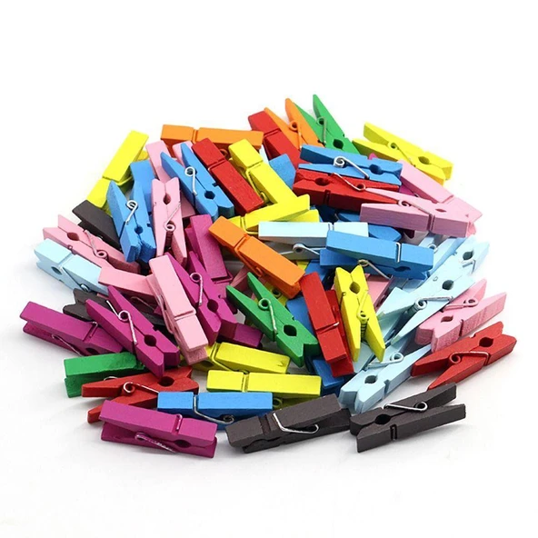 100 Lü Renkli Ahşap Mandal 2.5 Cm 12 Li Paket 1200 Adet ürün görseli 1