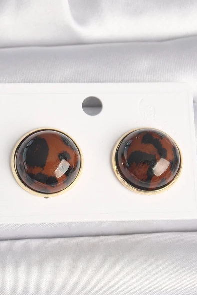 Pirinç Gold Renk 3D Daire Leopar Model Kadın Küpe - TJ-BKP10347 ürün görseli 1