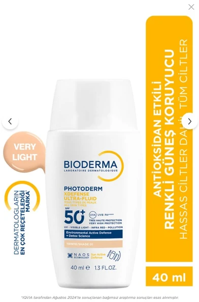 Bioderma Photoderm XDefense Spf50+ Tüm Cilt Tipleri Antioksidan Etkili Renkli Güneş Kremi Very Light 40 ml ürün görseli 1