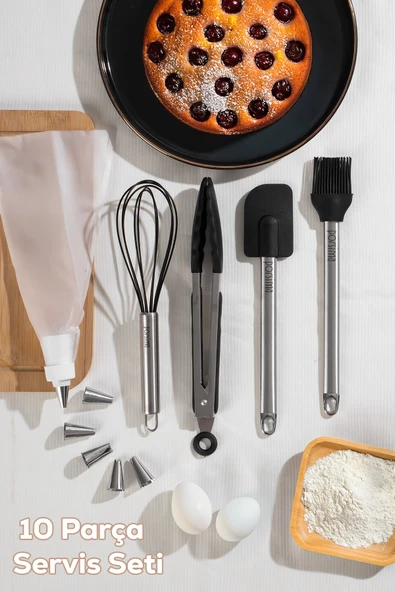 Porsima 3162 10 Parça Pasta ve Tatlı Servis Seti Kek Pasta ve Şekerleme Araçları Siyah ürün görseli 1