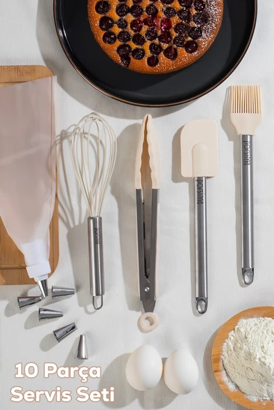 Porsima 3160 10 Parça Pasta ve Tatlı Servis Seti Kek Pasta ve Şekerleme Araçları Beyaz ürün görseli 1