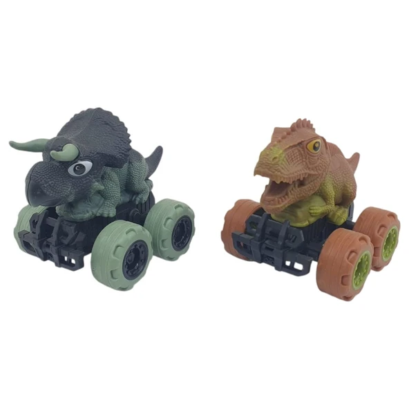 Sürtmeli Dinazor Arabalar 2'li - 12 cm - Triceratops & Stegosaurus ürün görseli 1