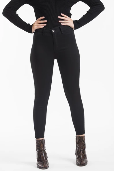 Tref Jns Siyah Yüksek Bel Skinny Jeans Toparlayıcı Büyük Beden Pantolon ürün görseli 1