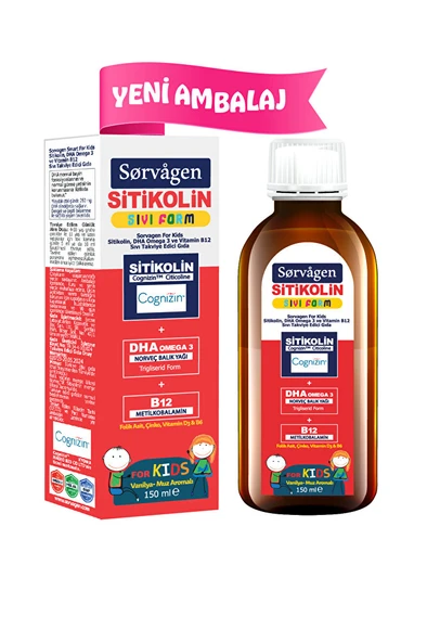 Sorvagen Kids Sıvı Form - Sitikolin DHA Omega 3 Norveç Balık Yağı ve B12 - 150 ml ürün görseli 1