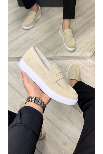 Eng SLW180 Estilo X Bağcıksız Süet Erkek Günlük Spor Klasik Ayakkabı SBT - Krem ürün görseli 1