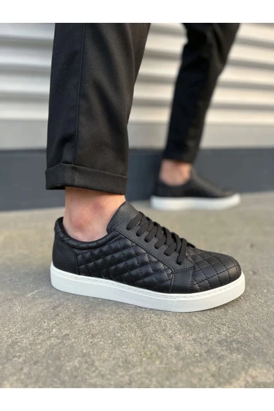 Joy Ayakkabı JY166 Prestige Bağcıklı Cilt Kapitone Desenli Erkek Günlük Sneaker Ayakkabı CBT - Siyah ürün görseli 1