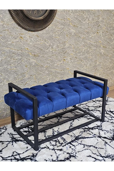 Siyah Boyalı Metal 80 cm Puf Bench - Antre Puf - Hol Bench - Puf - Oturak - Bench Mavi Renk 90 x 45 Boyut/Ebat ürün görseli 1
