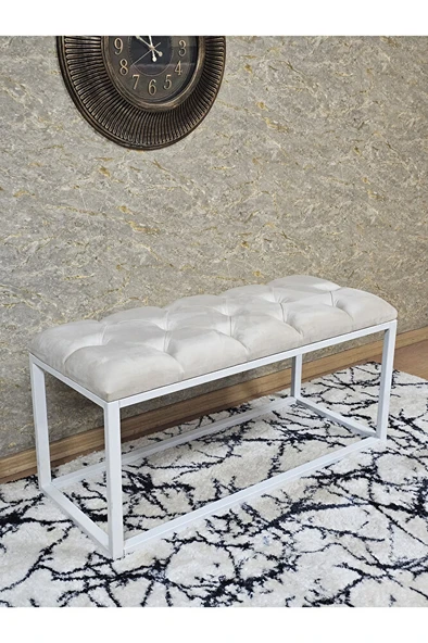 Beyaz Boyalı Diktörtgen 100 cm x 40 cm Oturak Puf - Bench - Makyaj Oturağı - Oturak Krem Renk 100 x 40 Boyut/Ebat ürün görseli 1