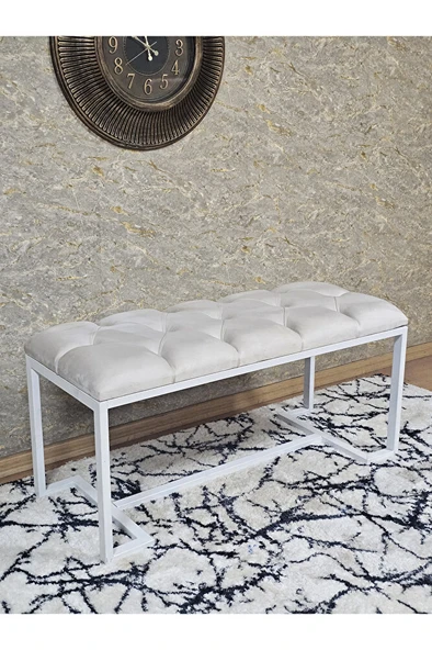 Beyaz Boyalı - L - Ayaklı 100 cm x 38 cm Oturak - Bench - Makyaj Taburesi - Makyaj Oturak Krem Renk 100 x 40 Boyut/Ebat ürün görseli 1