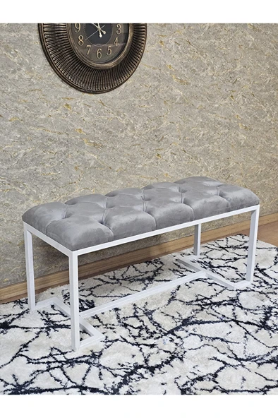 Beyaz Boyalı - L - Ayaklı 100 cm x 38 cm Oturak - Bench - Makyaj Taburesi - Makyaj Oturak Gri Renk 100 x 40 Boyut/Ebat ürün görseli 1