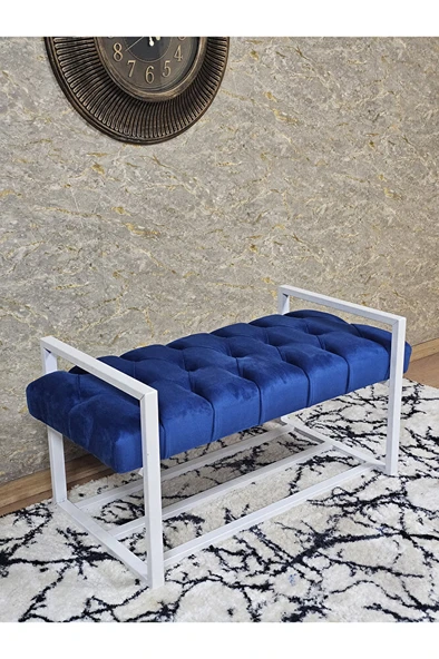 Beyaz Boyalı Metal 80 cm Puf Bench - Antre Puf - Hol Bench - Puf - Oturak - Bench Mavi Renk 90 x 45 Boyut/Ebat ürün görseli 1