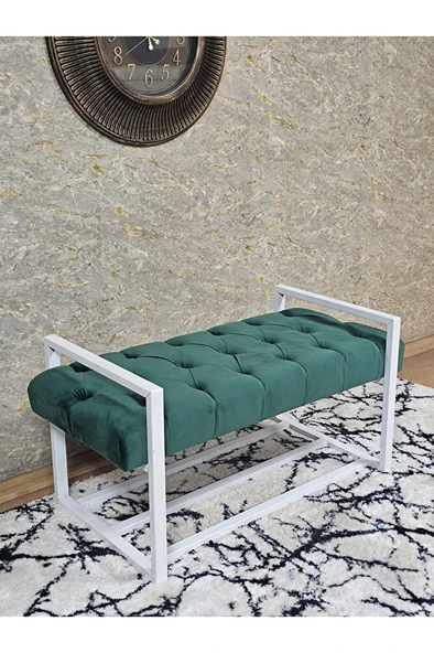 Beyaz Boyalı Metal 80 cm Puf Bench - Antre Puf - Hol Bench - Puf - Oturak - Bench Yeşil Renk 90 x 45 Boyut/Ebat ürün görseli 1