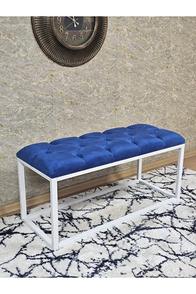 Beyaz Boyalı Diktörtgen 100 cm x 40 cm Oturak Puf - Bench - Makyaj Oturağı - Oturak Mavi Renk 100 x 40 Boyut/Ebat ürün görseli 1