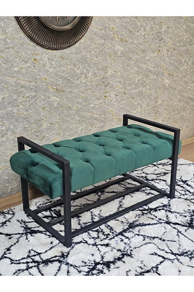 Siyah Boyalı Metal 80 cm Puf Bench - Antre Puf - Hol Bench - Puf - Oturak - Bench Yeşil Renk 90 x 45 Boyut/Ebat ürün görseli 1