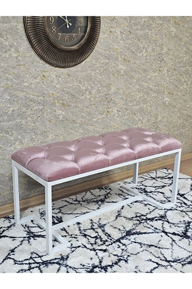 Beyaz Boyalı - L - Ayaklı 100 cm x 38 cm Oturak - Bench - Makyaj Taburesi - Makyaj Oturak Pembe Renk 100 x 40 Boyut/Ebat ürün görseli 1