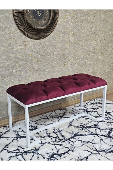 Beyaz Boyalı - L - Ayaklı 100 cm x 38 cm Oturak - Bench - Makyaj Taburesi - Makyaj Oturak Bordo Renk 100 x 40 Boyut/Ebat ürün görseli 1