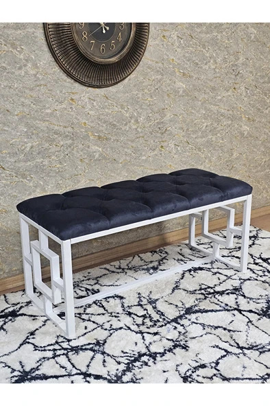 Beyaz Boyalı İçi Kareli Diktörtgen 100 cm x 40 cm Oturak Puf - Bench - Makyaj Oturağı - Oturak Füme Renk 100 x 40 Boyut/Ebat ürün görseli 1