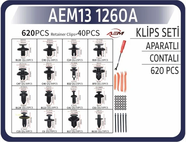 620 PARÇA OTO KLİPS KAPORTA SETİ AKSESUARLI - Resim 2