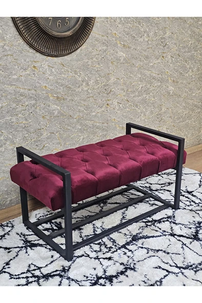 Siyah Boyalı Metal 80 cm Puf Bench - Antre Puf - Hol Bench - Puf - Oturak - Bench Bordo Renk 90 x 45 Boyut/Ebat ürün görseli 1