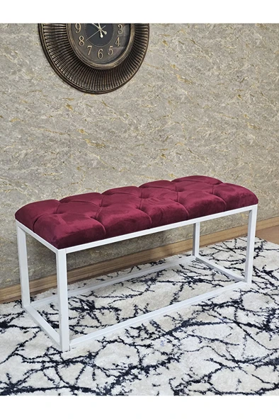 Beyaz Boyalı Diktörtgen 100 cm x 40 cm Oturak Puf - Bench - Makyaj Oturağı - Oturak Bordo Renk 100 x 40 Boyut/Ebat ürün görseli 1