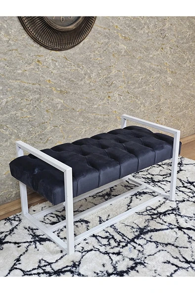Beyaz Boyalı Metal 80 cm Puf Bench - Antre Puf - Hol Bench - Puf - Oturak - Bench Füme Renk 90 x 45 Boyut/Ebat ürün görseli 1