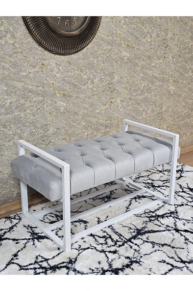Beyaz Boyalı Metal 80 cm Puf Bench - Antre Puf - Hol Bench - Puf - Oturak - Bench Gri Renk 90 x 45 Boyut/Ebat ürün görseli 1