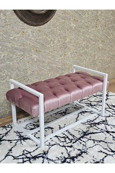 Beyaz Boyalı Metal 80 cm Puf Bench - Antre Puf - Hol Bench - Puf - Oturak - Bench Pembe Renk 90 x 45 Boyut/Ebat ürün görseli 1
