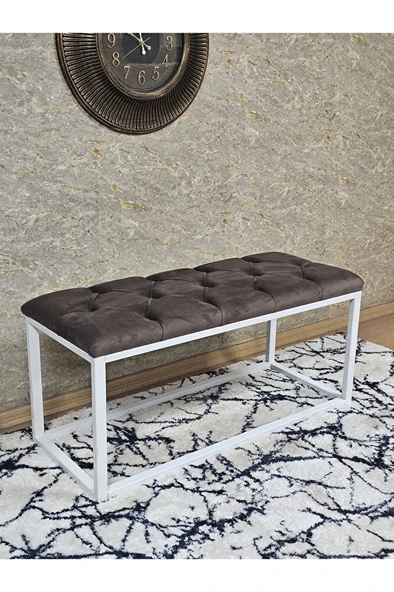 Beyaz Boyalı Diktörtgen 100 cm x 40 cm Oturak Puf - Bench - Makyaj Oturağı - Oturak Kahverengi Renk 100 x 40 Boyut/Ebat ürün görseli 1