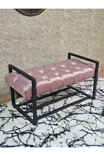 Siyah Boyalı Metal 80 cm Puf Bench - Antre Puf - Hol Bench - Puf - Oturak - Bench Pembe Renk 90 x 45 Boyut/Ebat ürün görseli 1