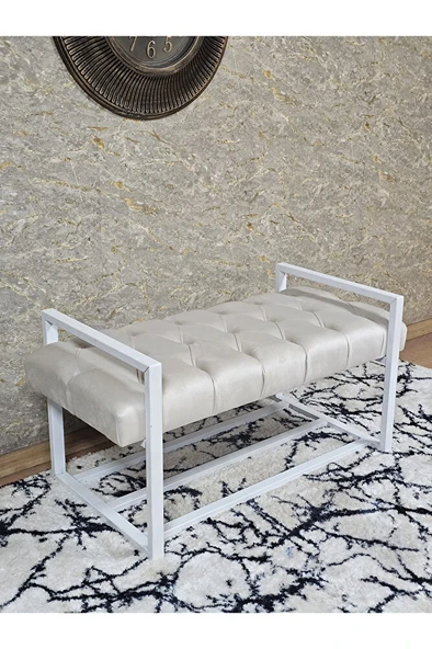 Beyaz Boyalı Metal 80 cm Puf Bench - Antre Puf - Hol Bench - Puf - Oturak - Bench Krem Renk 90 x 45 Boyut/Ebat ürün görseli 1