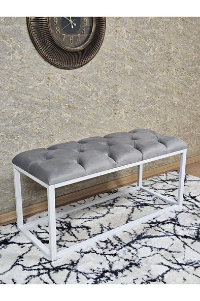 Beyaz Boyalı Diktörtgen 100 cm x 40 cm Oturak Puf - Bench - Makyaj Oturağı - Oturak Gri Renk 100 x 40 Boyut/Ebat ürün görseli 1