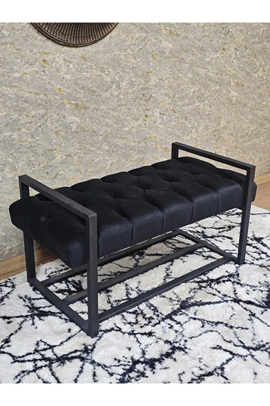 Siyah Boyalı Metal 80 cm Puf Bench - Antre Puf - Hol Bench - Puf - Oturak - Bench Siyah Renk 90 x 45 Boyut/Ebat ürün görseli 1
