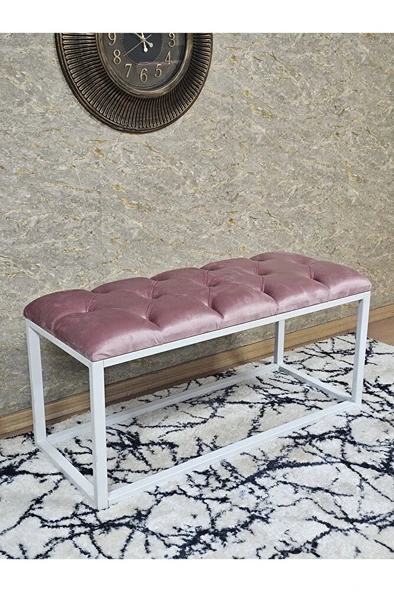 Beyaz Boyalı Diktörtgen 100 cm x 40 cm Oturak Puf - Bench - Makyaj Oturağı - Oturak Pembe Renk 100 x 40 Boyut/Ebat ürün görseli 1