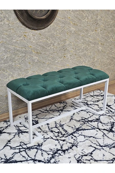 Beyaz Boyalı - L - Ayaklı 100 cm x 38 cm Oturak - Bench - Makyaj Taburesi - Makyaj Oturak Yeşil Renk 100 x 40 Boyut/Ebat ürün görseli 1
