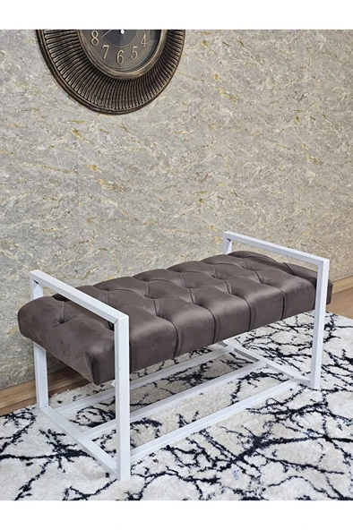 Beyaz Boyalı Metal 80 cm Puf Bench - Antre Puf - Hol Bench - Puf - Oturak - Bench Kahverengi Renk 90 x 45 Boyut/Ebat ürün görseli 1