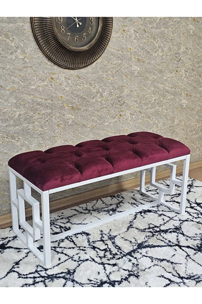 Beyaz Boyalı İçi Kareli Diktörtgen 100 cm x 40 cm Oturak Puf - Bench - Makyaj Oturağı - Oturak Bordo Renk 100 x 40 Boyut/Ebat ürün görseli 1