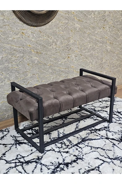 Siyah Boyalı Metal 80 cm Puf Bench - Antre Puf - Hol Bench - Puf - Oturak - Bench Kahverengi Renk 90 x 45 Boyut/Ebat ürün görseli 1
