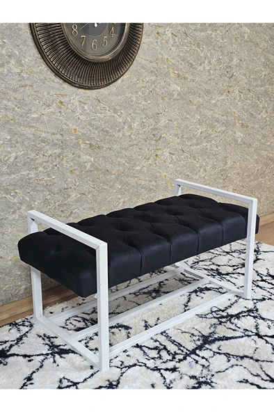 Beyaz Boyalı Metal 80 cm Puf Bench - Antre Puf - Hol Bench - Puf - Oturak - Bench Siyah Renk 90 x 45 Boyut/Ebat ürün görseli 1