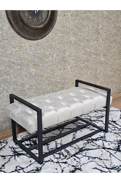 Siyah Boyalı Metal 80 cm Puf Bench - Antre Puf - Hol Bench - Puf - Oturak - Bench Krem Renk 90 x 45 Boyut/Ebat ürün görseli 1