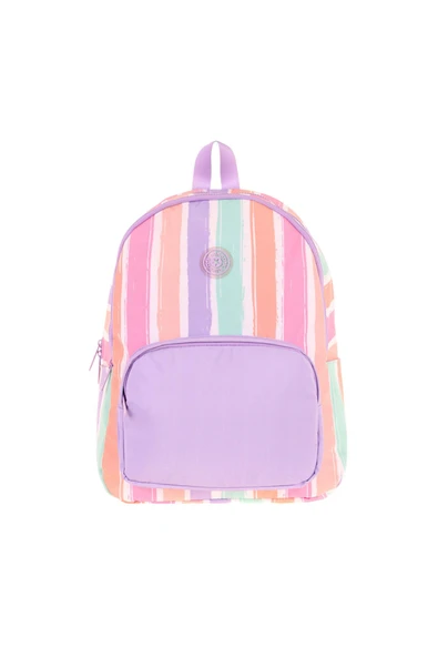 KAUKKO Rainbow Kız Çocuk Üç Bölmeli İlkokul ve Ortaokul Çantası - Mor Çok Renkli Çizgili - K1801 ürün görseli 1