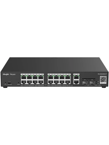 Ruijie Reyee RG-ES220GS-P 16 Port PoE 2 Port Uplink 2 Port SFP Rack Mount Yönetilebilir 250W  PoE Switch ürün görseli 1