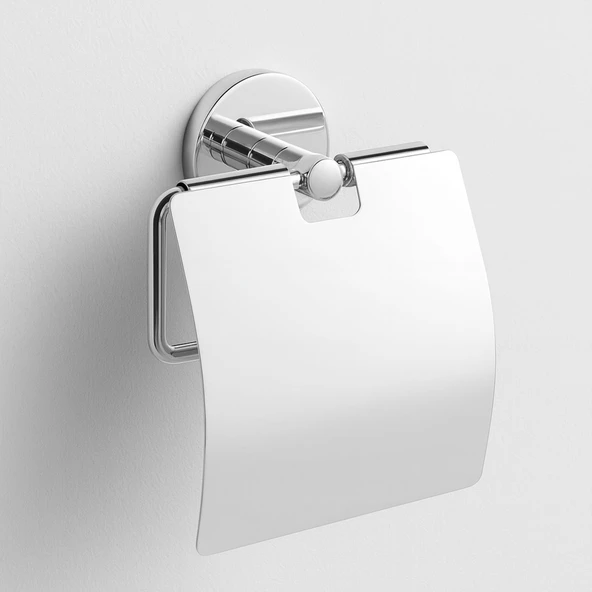 Gümüş Krom Kapaklı WC Kağıt Aparatı Vidalı Paslanmaz Metal Duvar Tuvalet Kağıtlık Banyo Aksesuarı ürün görseli 1
