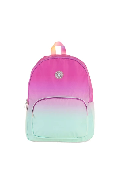 KAUKKO Rainbow Kız Çocuk Üç Bölmeli İlkokul ve Ortaokul Çantası - Pembe Yeşil Renk Geçişli - K1798 ürün görseli 1