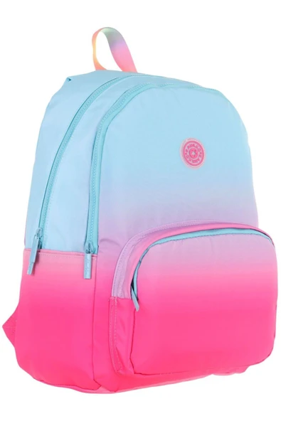 KAUKKO Rainbow Kız Çocuk Üç Bölmeli İlkokul ve Ortaokul Çantası - Mavi Pembe Renk Geçişli - K1797 ürün görseli 1