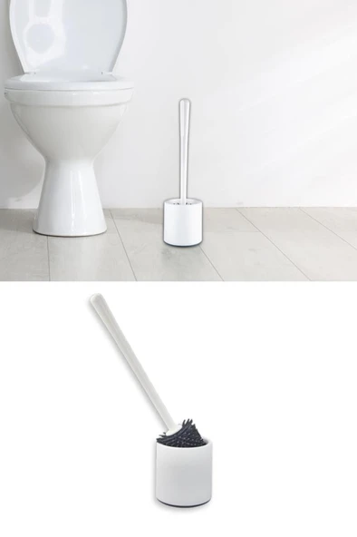 Silikon Başlıklı Klozet Fırça Takımı Yuvarlak, Klozet Banyo WC Tuvalet Temizlik Fırça Seti ürün görseli 1