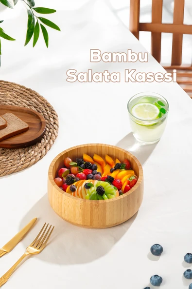 Porsima 2074 Orta Boy Doğal Bambu Salata Kasesi 18cm ürün görseli 1
