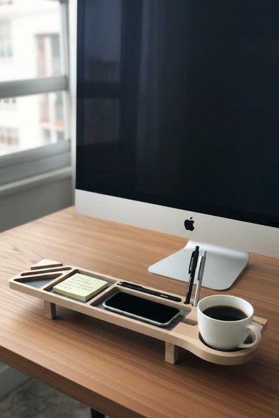 Ahşap Masaüstü Kalemlik Organizer & Telefon Standı ürün görseli 1