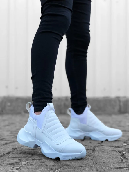 BA0401 Bağcıksız Rahat Kalın Taban Beyaz Erkek Spor Yarım Bilek Bot ürün görseli 1